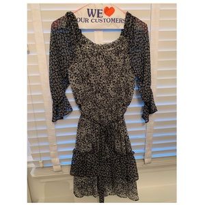 LOFT Navy and White Flower Pattern Dress